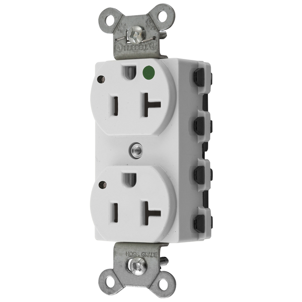 Hubbell Wiring Device-Kellems Straight Blade Devices, Receptacles, Duplex, SNAPConnect, Hospital Grade, LED Indicator, 20A 125V, 2-Pole 3-Wire Grounding, 5-20R, Nylon, White SNAP8300WL
